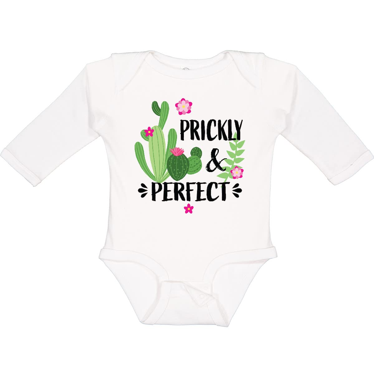 Inktastic Cactus Prickly and Perfect with Pink Flowers Long Sleeve Baby Bodysuit - Soft Cotton Infant Romper for Playdates, Photoshoots & Everyday Wear