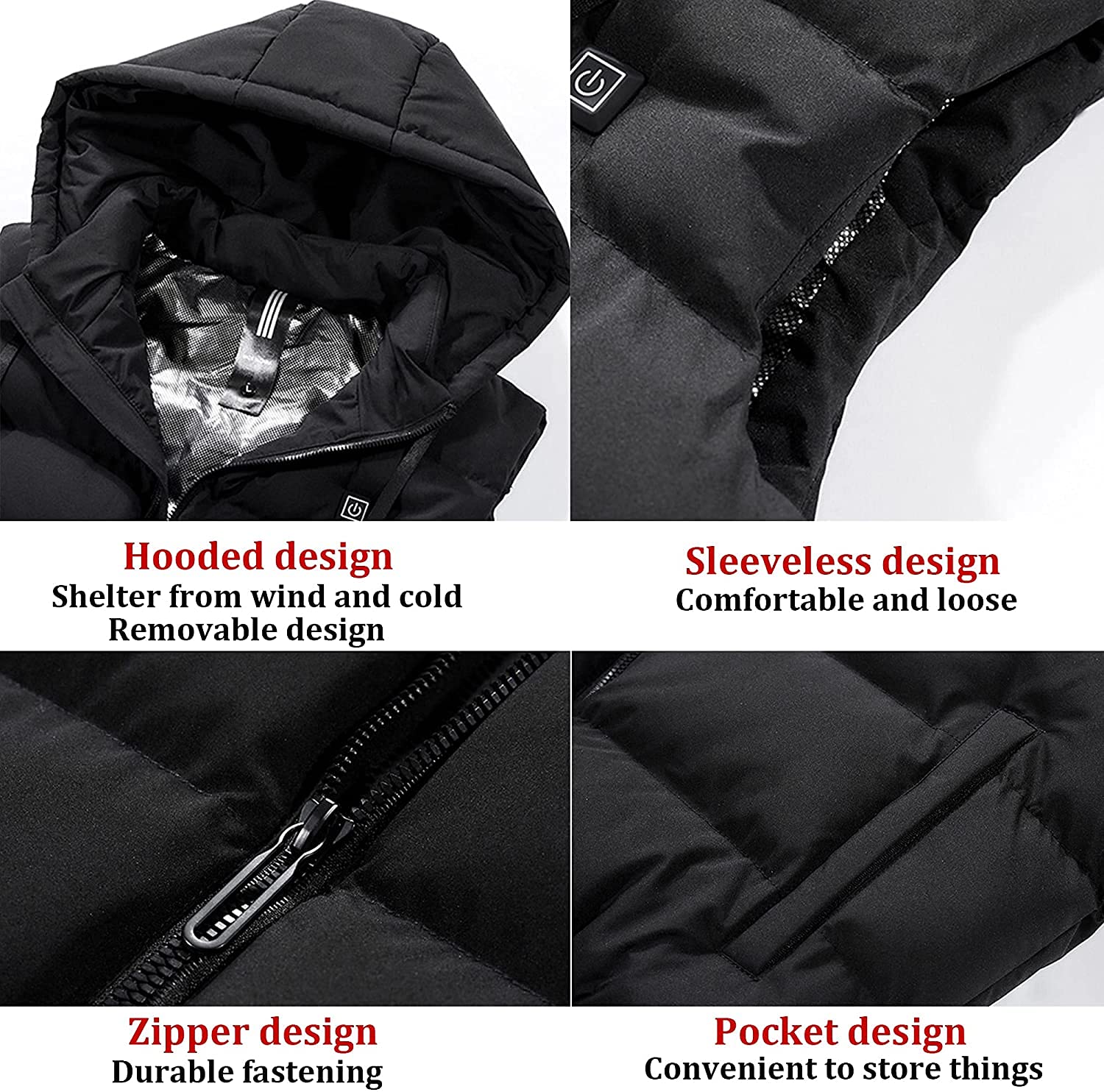 Electric Heated Vest for Men & Women - USB Rechargeable Winter Jacket with 3 Heat Settings, Smart Body Warmer Gilet Coat for Outdoor Activities, Hiking, Camping & Cold Weather Commuting