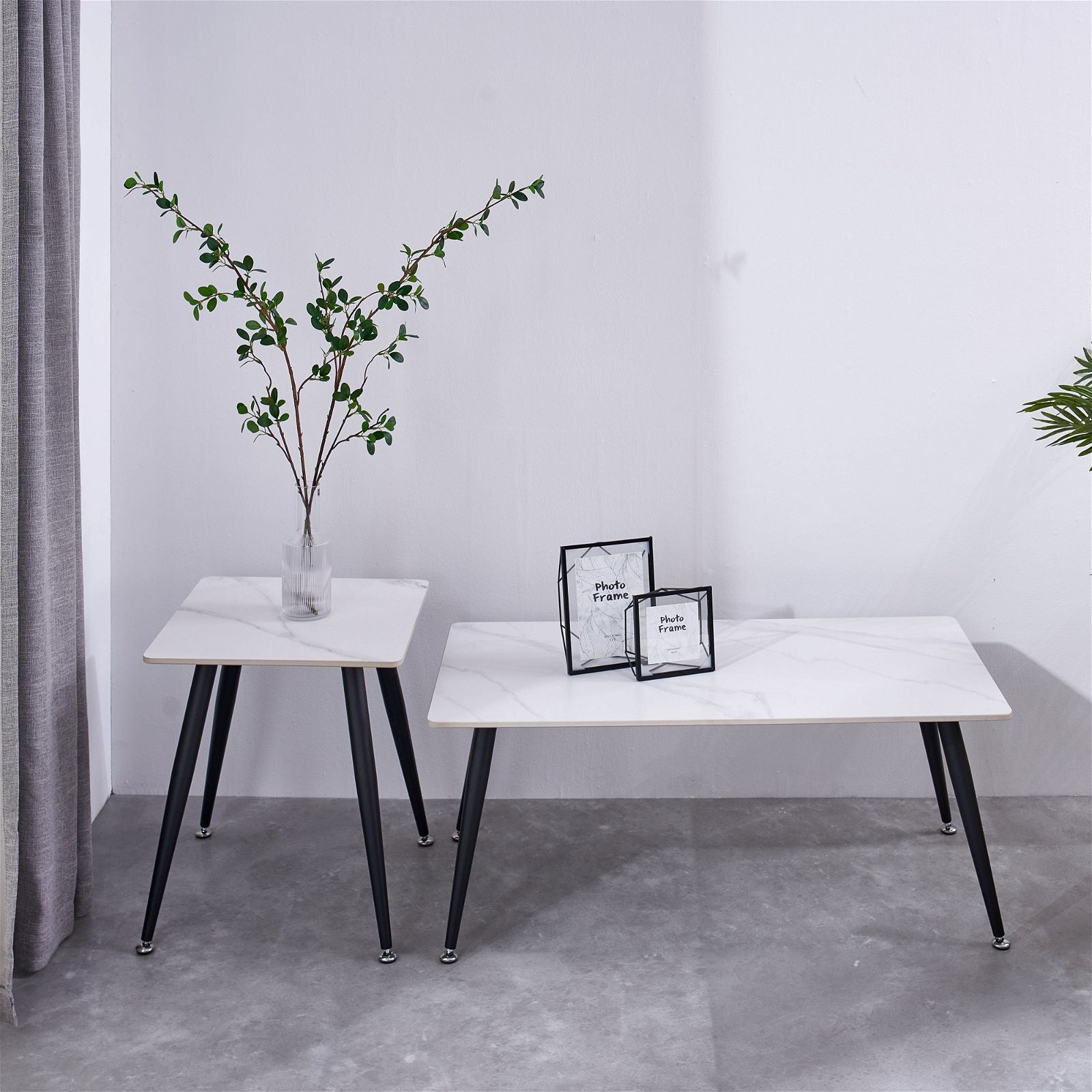 Criterion™ White Sintered Stone End Table with Sturdy Metal Legs - Modern Side Table for Living Room, Bedroom, or Office Decor