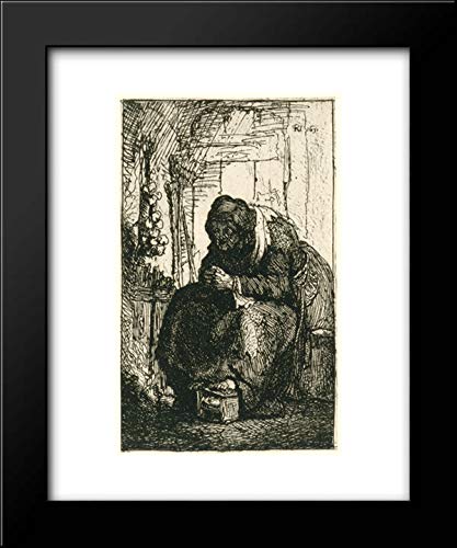 Rembrandt Framed Art Print - Old Woman Seated in Cottage with Onions Wall Decor (20x24 inches) | Vintage Home Decor, Living Room Wall Art, Farmhouse Style Painting