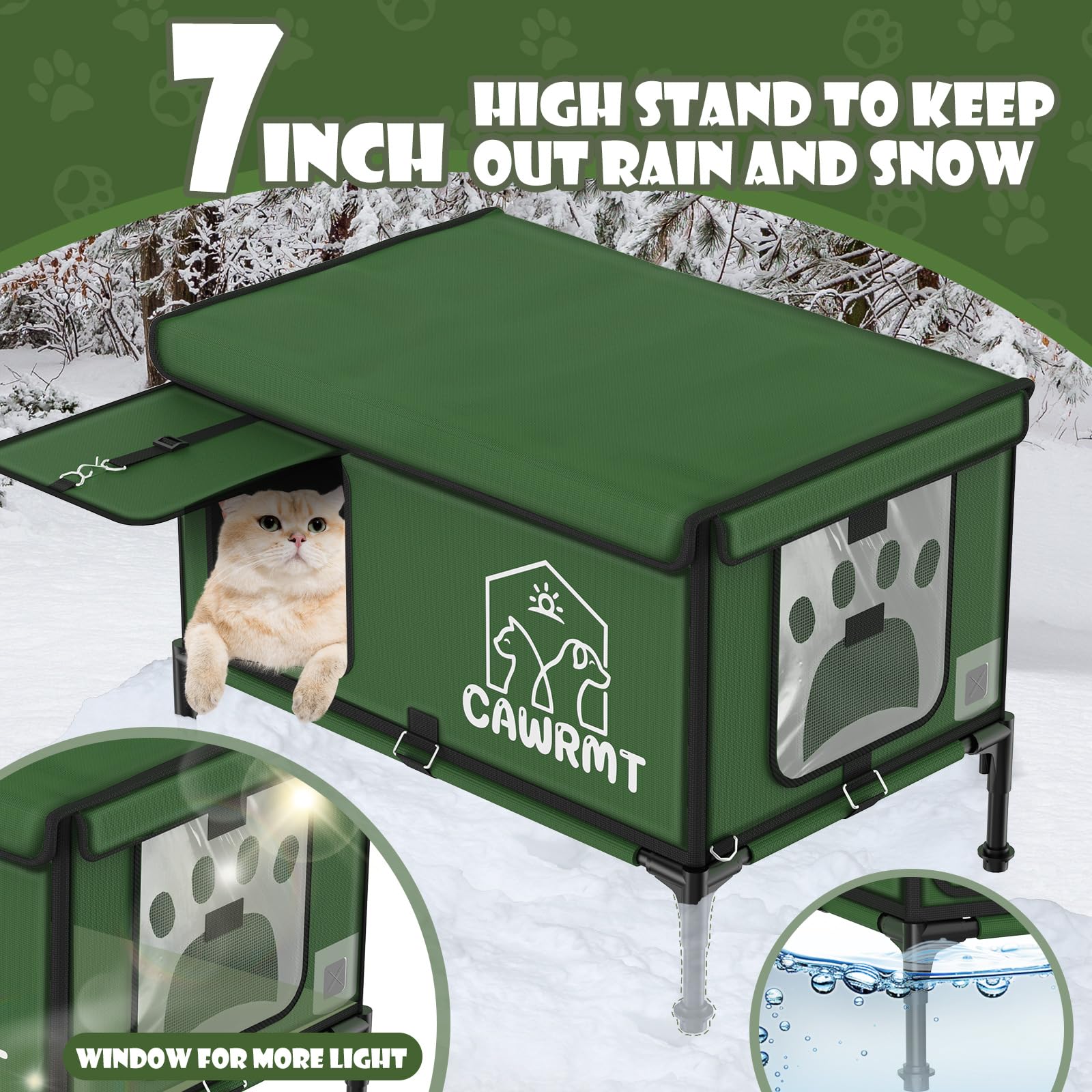 Heated Outdoor Cat House - Waterproof & Insulated Winter Shelter for Feral & Stray Cats | Weatherproof Design for Barn & Backyard Use | Green Medium Size