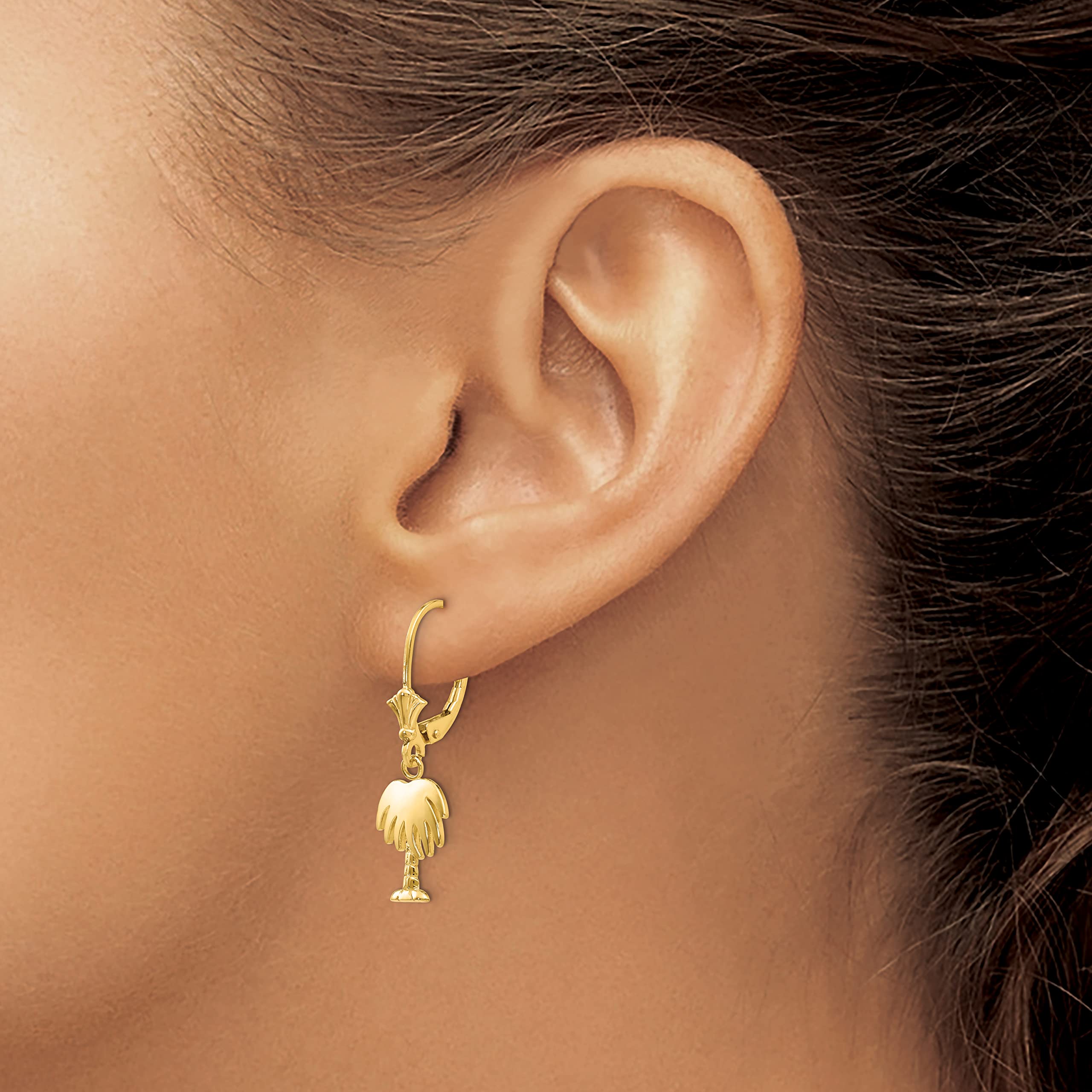 14K Solid Yellow Gold Palm Tree Drop Dangle Earrings for Women - Tropical Summer Beach Jewelry Gift for Vacation, Party & Boho Fashion Accessories