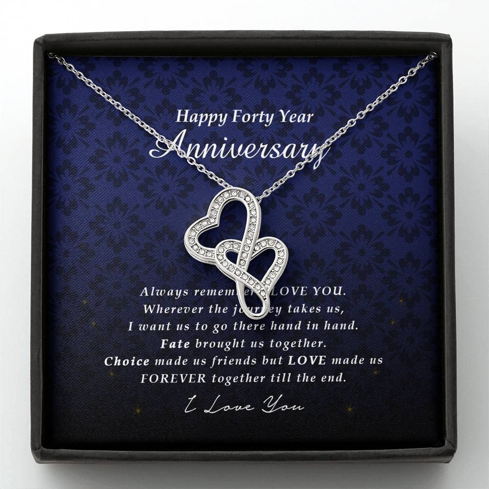 Custom Double Heart Necklace - 40th Anniversary Gift with Love Knot Pendant & Diamond Charm, Comes with Message Card & Jewelry Gift Box - Perfect for Anniversaries, Valentine's Day & Romantic Occasions