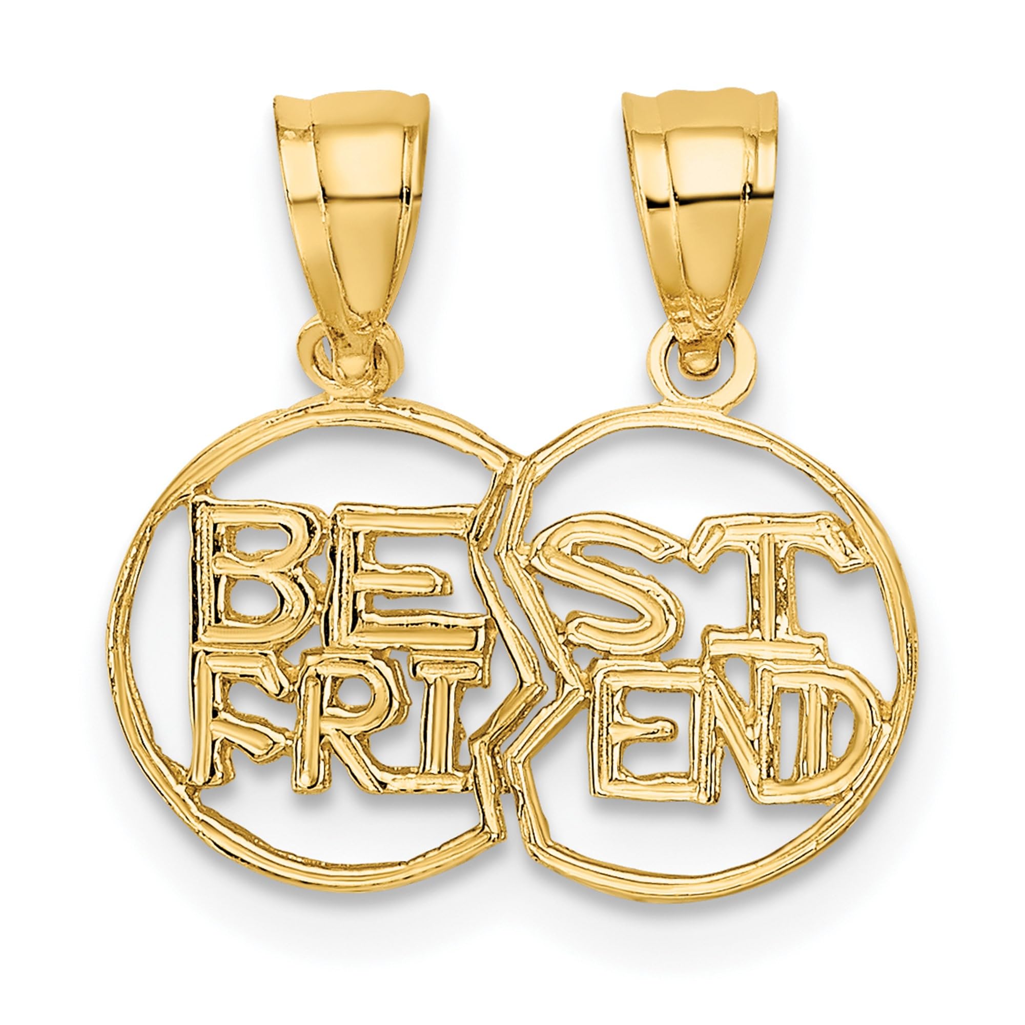 10K Solid Yellow Gold Best Friend Break-Apart Necklace - Matching Pendant & Chain for Couples, BFFs, Sisters - Perfect Gift for Anniversaries, Birthdays, Valentine's Day