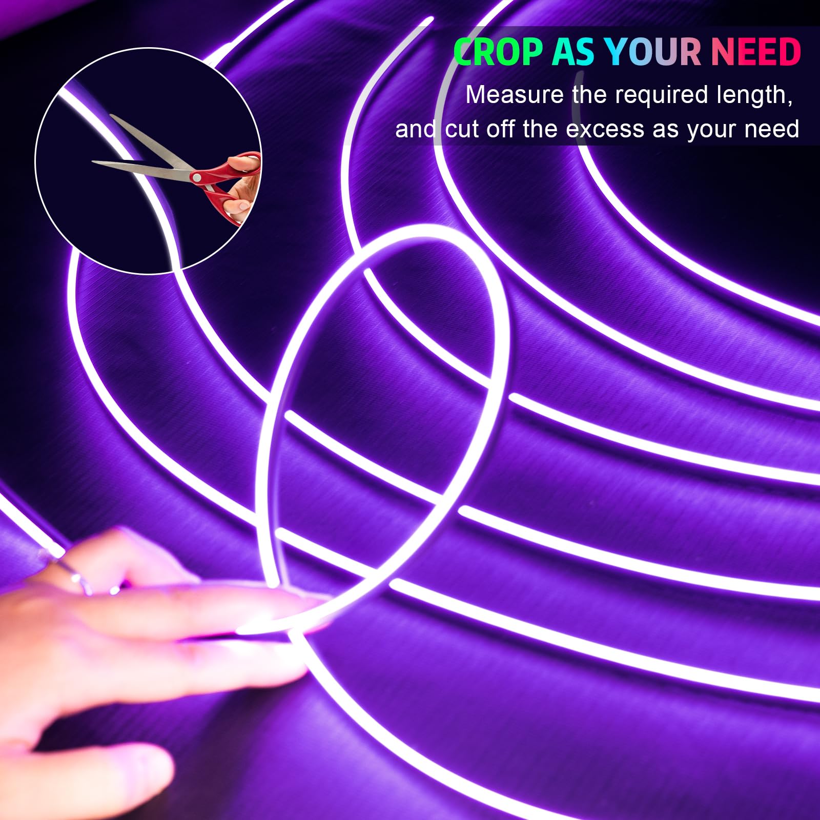 AMKI Car Neon LED Strip Lights - 16 Million RGB Colors, Sound Activated & App Control, 175-inch 593 LED Interior Ambient Lighting Kit with 213 Modes (18-in-1) for Cars, Trucks & SUVs - Perfect for Night Driving, Car Shows & Custom Vehicle Lighting