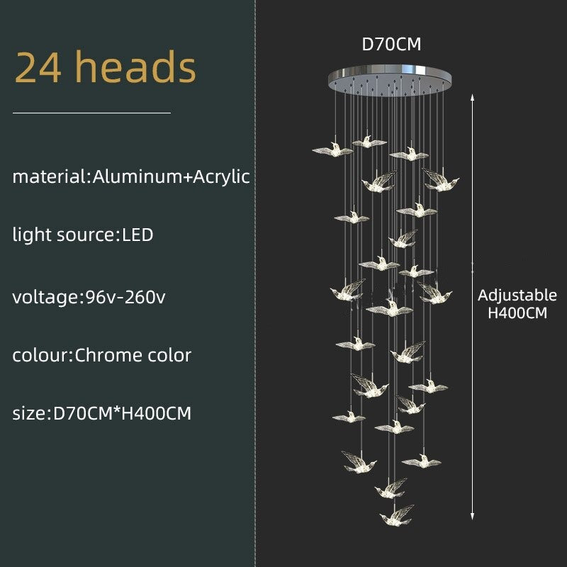 Elegant Acrylic Glass Birds Chandelier - Modern Crystal Ceiling Light Fixture for Dining Room, Living Room & Bedroom Decor