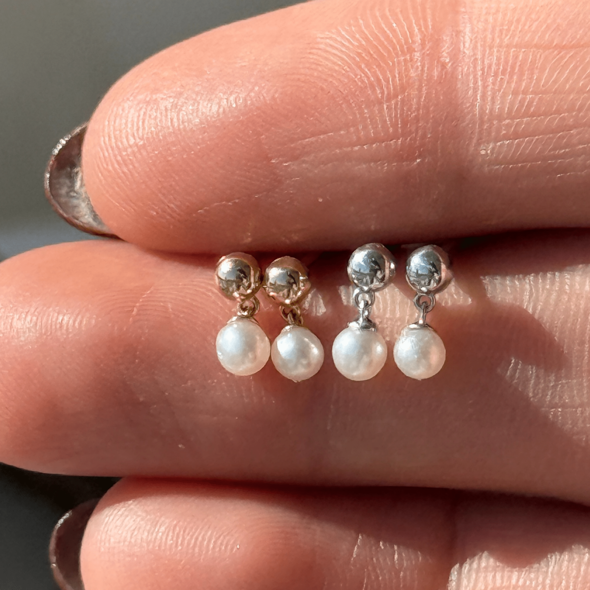 14K White Gold Pearl Drop Earrings - Elegant Flat Back Stud Earrings for Women | Perfect for Weddings, Parties & Special Occasions