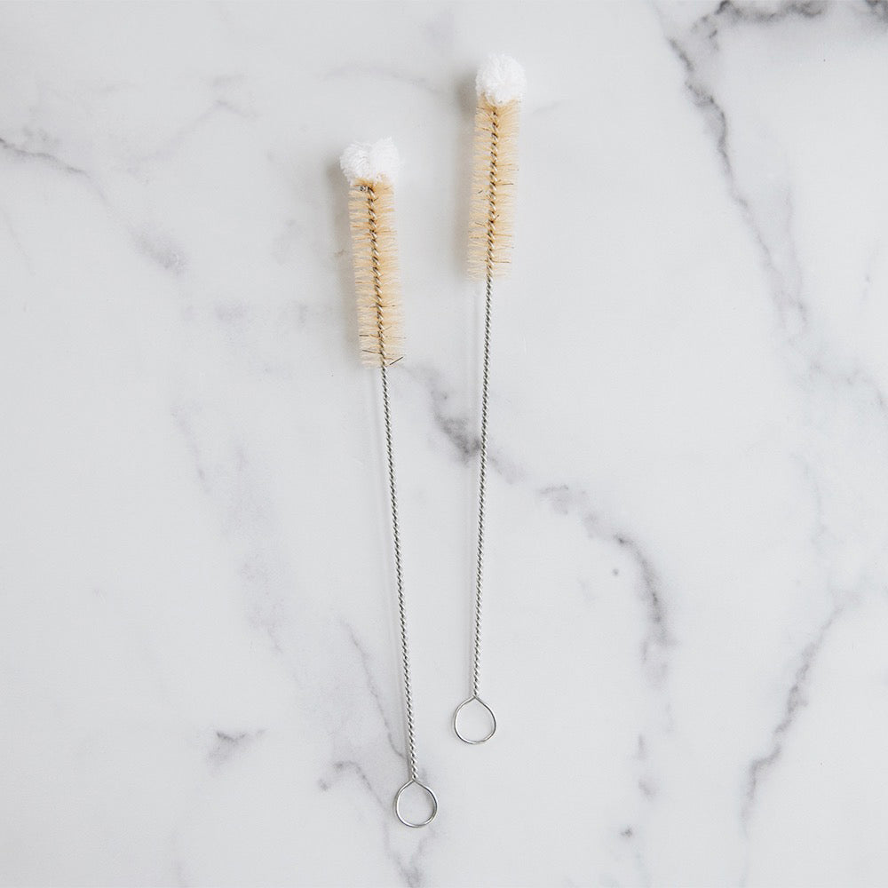 Slim Bristle Brush Set of 2 - Soft Natural Bristles for Gentle Cleaning - Perfect for Makeup Brushes, Art Supplies & Household Cleaning
