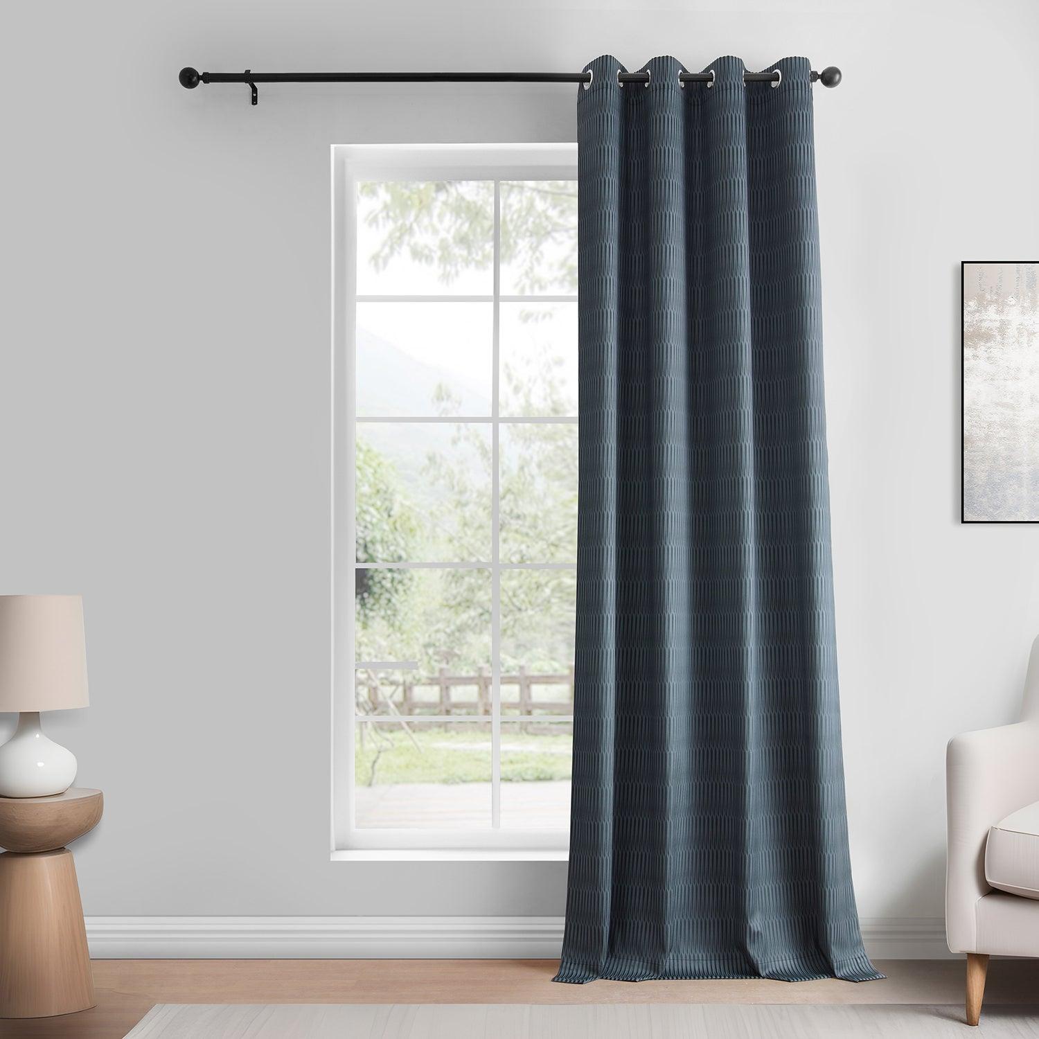 Deep Blue Abstract Grommet Blackout Curtains - Embossed Velvet Window Drapes for Living Room & Bedroom - Noise Reducing & Room Darkening Window Treatments for Home Decor
