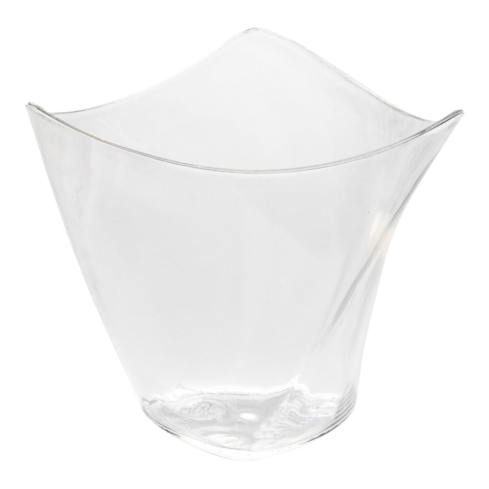 100 Pack 4 oz Clear Plastic Mini Crescendo Cups with 100 Silver Plastic Mini Spoons - Perfect for Parties, Events, and Catering