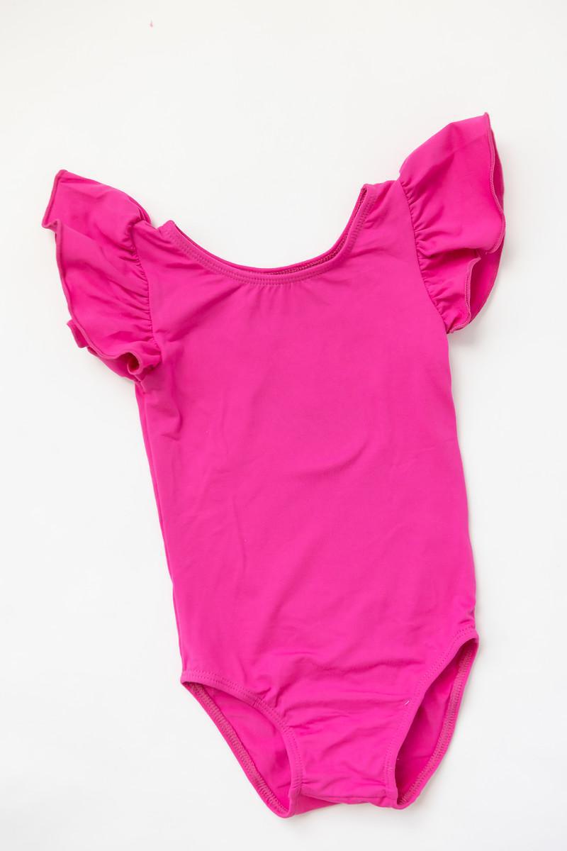 Hot Pink Short Sleeve Flutter Sleeve Leotard for Dance, Gymnastics & Performance - Breathable Stretchy Ballet Leotard for Women & Girls
