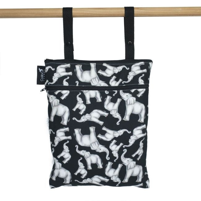 Colibri Double Duty Wet/Dry Bag - Elephant Print - Waterproof Reusable Storage for Diapers, Swimwear & Gym Clothes - Perfect for Travel, Beach & Baby Essentials