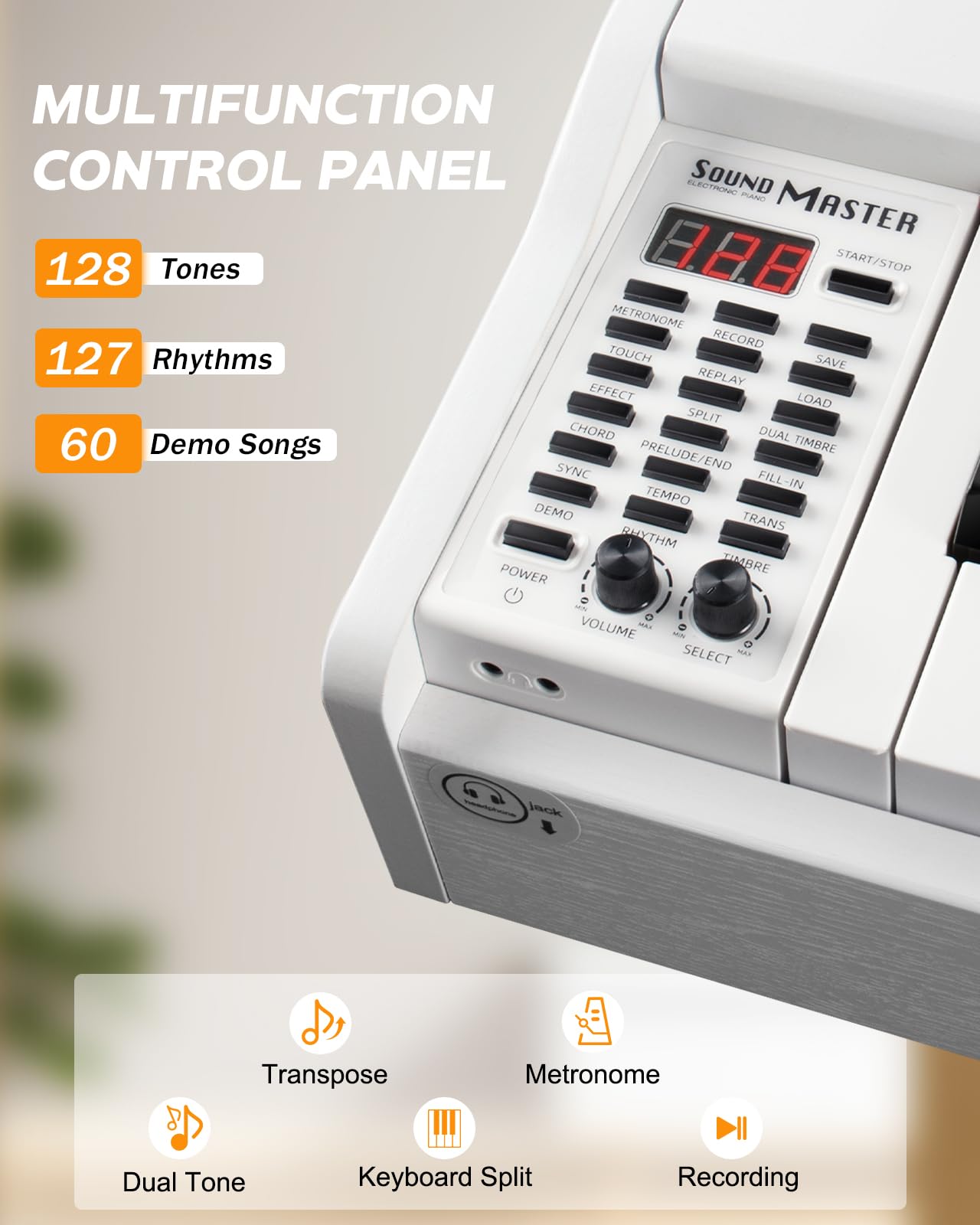 88-Key Weighted Digital Piano Keyboard for Beginners - Full-Size Electric Piano with Music Stand, Triple Pedal, Power Adapter & USB-MIDI - Wood Grain White Finish - Perfect for Home Practice, Music Lessons & Studio Recording