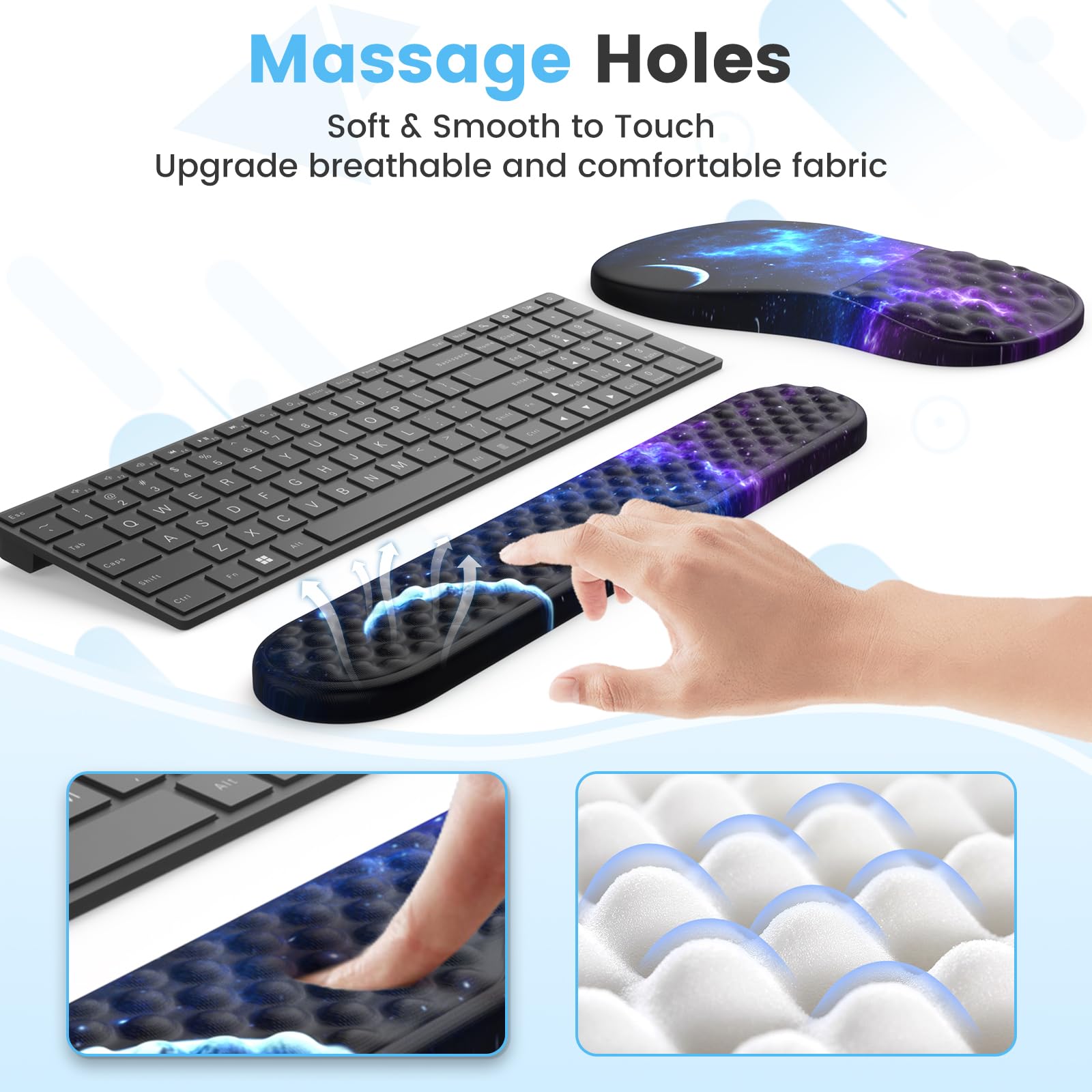 HAOCOO 3-Piece Ergonomic Keyboard and Mouse Pad Set with Wrist Support - Memory Foam Wrist Rest for Office, Gaming & Home Use - Relieves Carpal Tunnel & Wrist Pain - Perfect for Typing, Coding & Long Computer Sessions