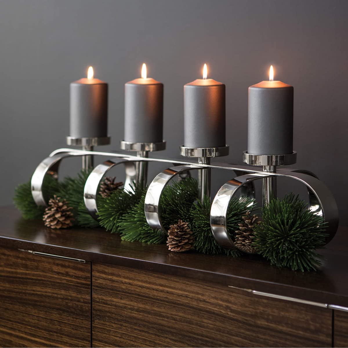 Gorden 158022 4-Bulb Aluminum Nickel-Plated Silver Pillar Candle Holder - 85 x 27 x 18 cm (LxWxH) - Elegant Home Decor for Dining Table, Wedding Centerpiece, and Church Altar Lighting