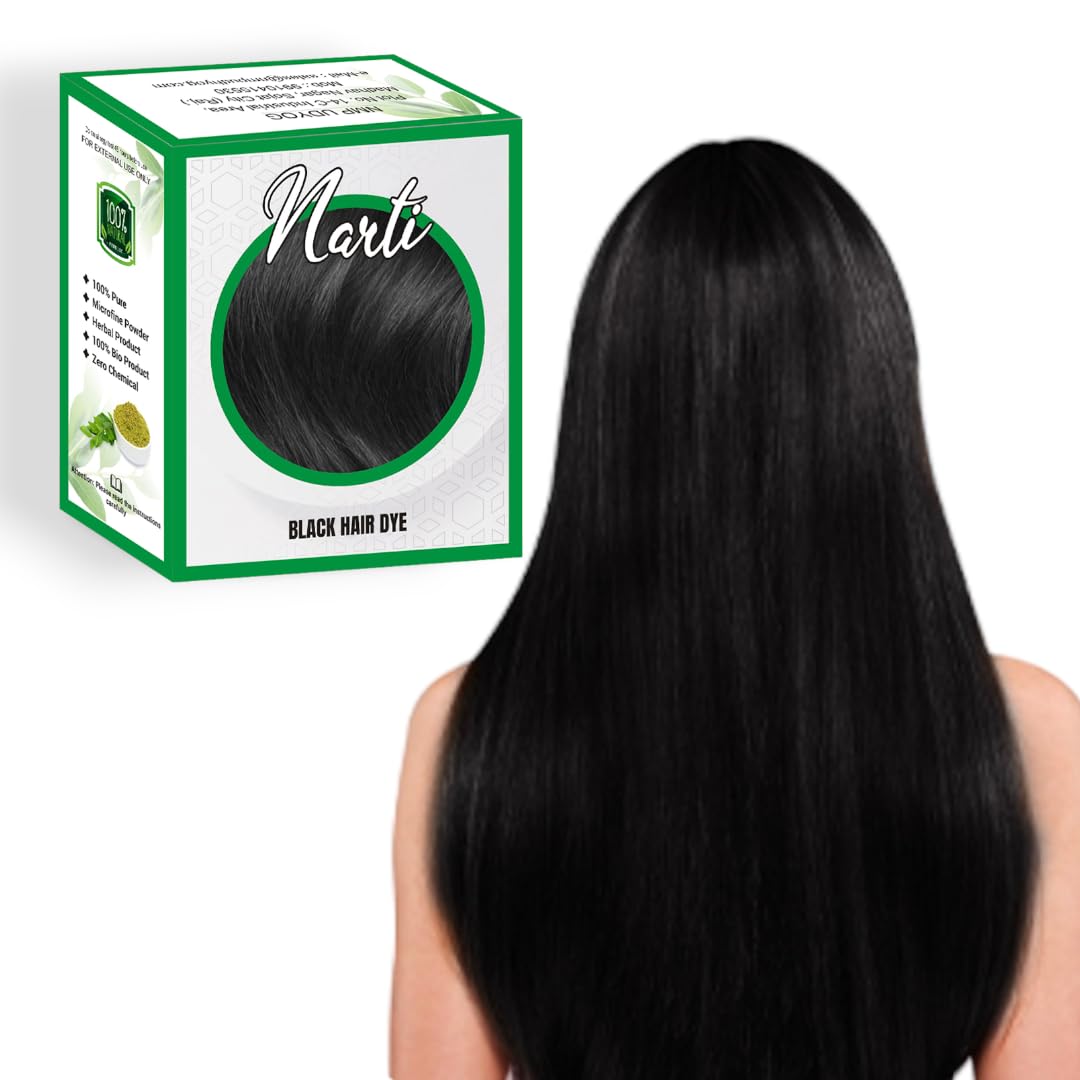 Narti Black Henna Hair Color Powder - Ammonia-Free, Lasts Up to 60 Days | Natural Grey Hair Coverage | Softens & Conditions Hair | Permanent Hair Dye for Women & Men | 60g Pack | Perfect for Home Hair Coloring & DIY Beauty Treatments