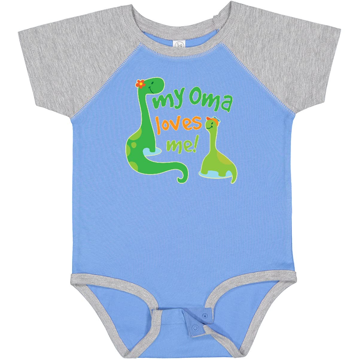 Inktastic My Oma Loves Me Dinosaur Baby Bodysuit - Cute Dinosaur Graphic Onesie for Infants & Toddlers - Perfect Gift for Grandparents Day, Baby Showers & Family Reunions