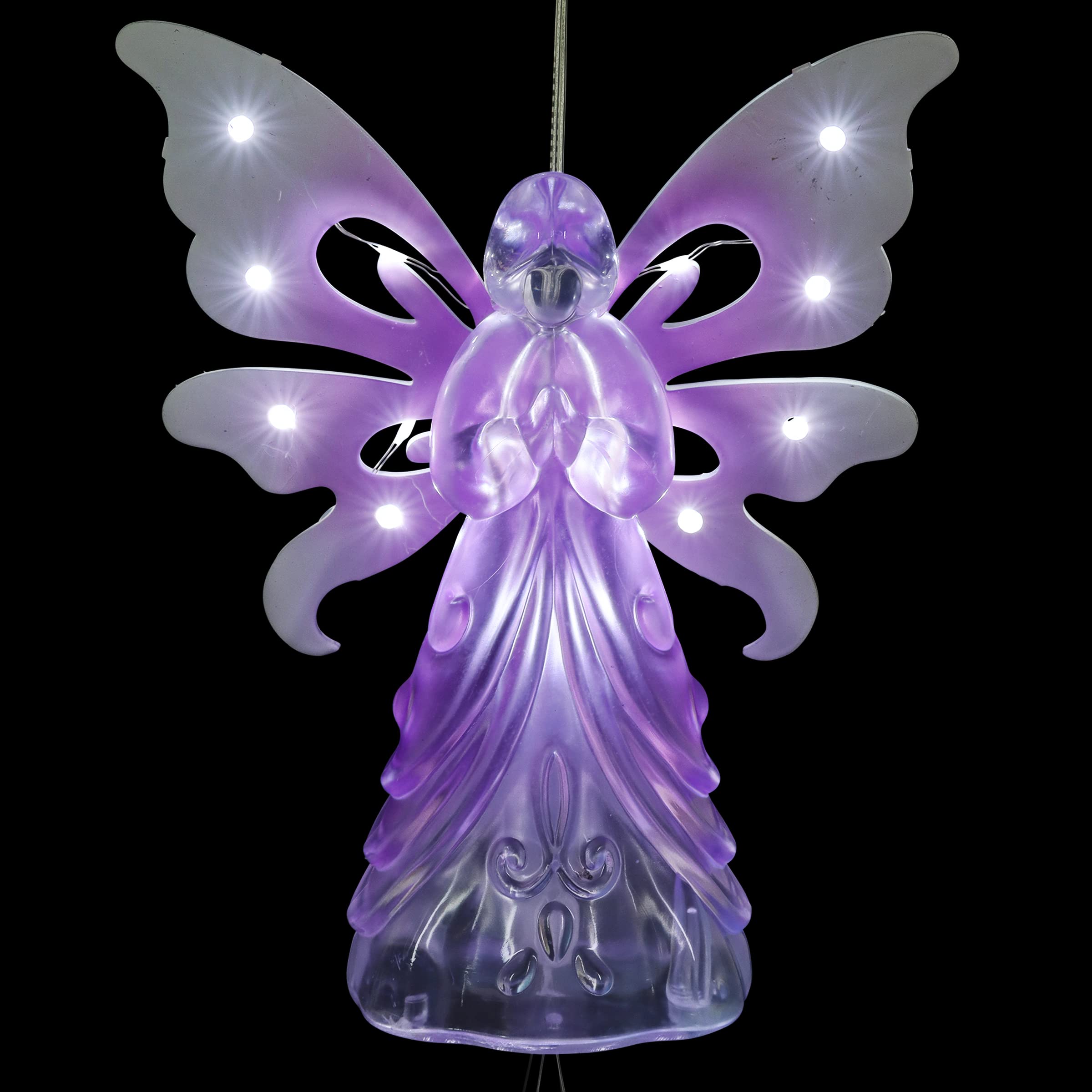 Solar-Powered Angel Wind Chime with 13 LED Firefly Lights - Purple Acrylic Metal Wings for Outdoor Garden, Patio, and Yard Decoration (6.5 x 4 x 42 Inch) - Perfect for Relaxing Evenings and Backyard Ambiance