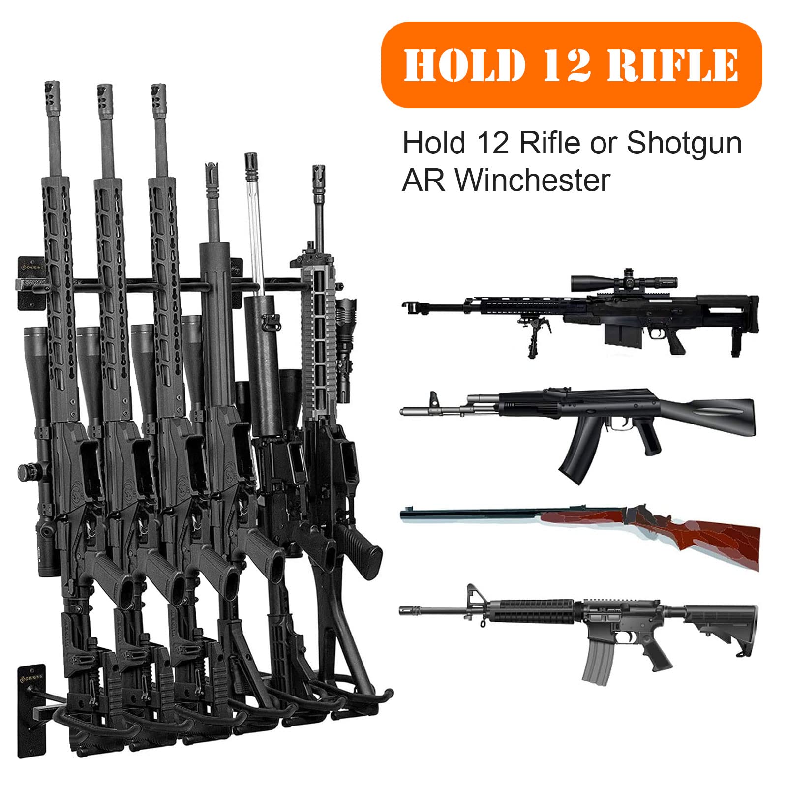 Heavy Duty Metal Gun Rack Wall Mount - Rifle Shotgun Hooks & Bow Hangers with Soft Padding - Secure Firearm Storage for Home, Hunting Cabin, or Shooting Range Display