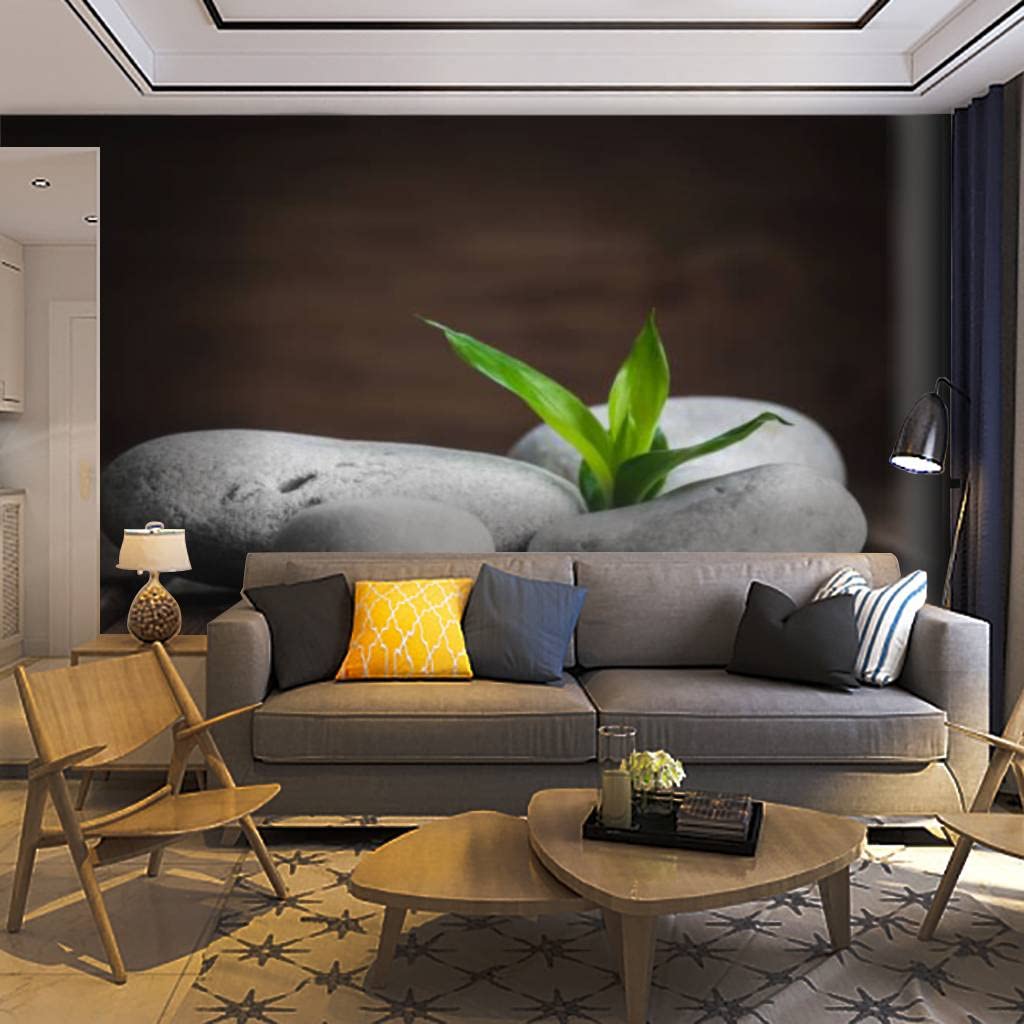 Self-Adhesive Removable Zen Wallpaper Mural - White Balance Stones, Orchid & Bamboo on Wooden Table | Peel & Stick Wall Decor for Living Room, Bedroom, Office | Easy Home Craft Decal & Wall Sticker