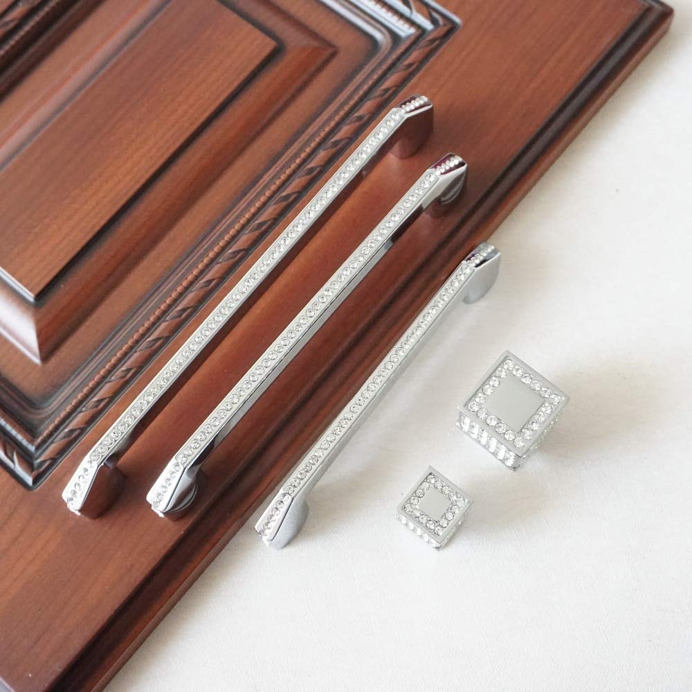 Crystal Silver Clear Dresser Pulls Knob - 5