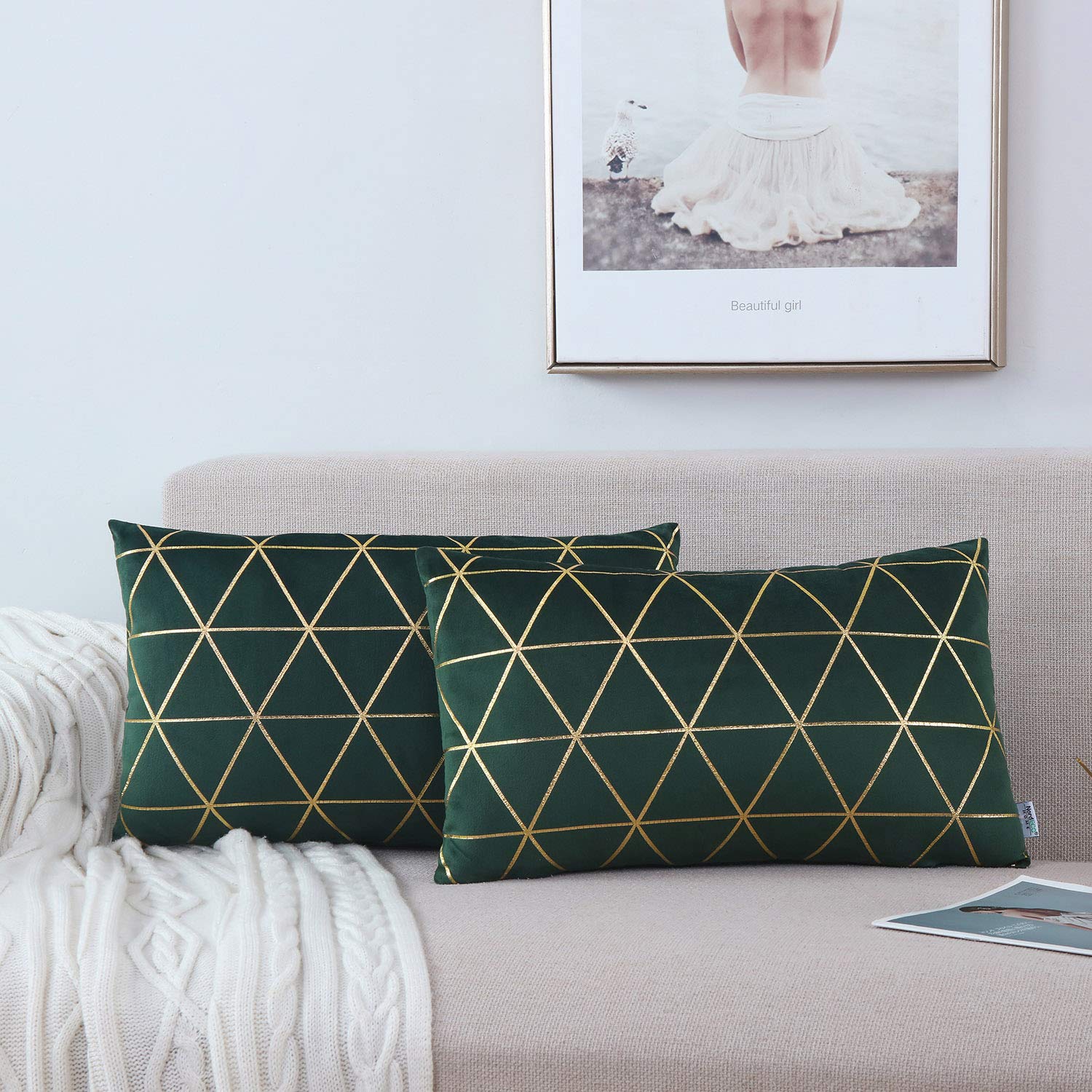 NordECO HOME 2-Pack Square Throw Pillow Covers 12x20 Inches - Decorative Cushion Cases for Sofa, Couch & Bed - Soft Blackish Green Home Decor - Perfect for Living Room, Bedroom & Dorm Styling