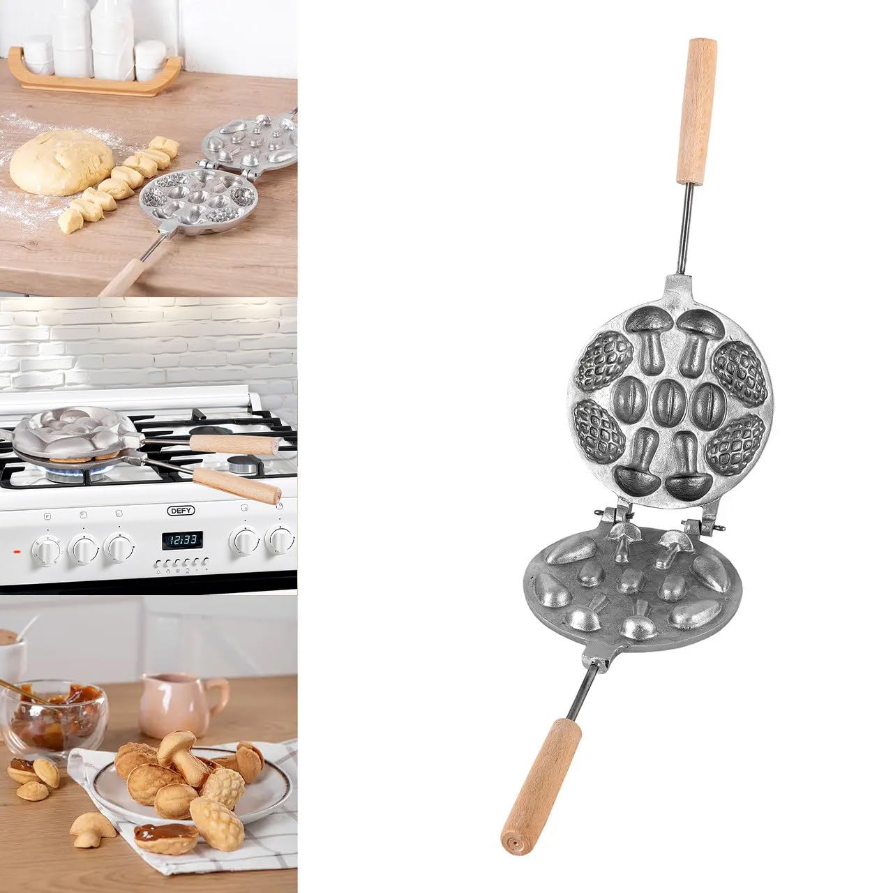 16-Well Oreshki Mushroom Cookie Maker Set - Non-Stick Skillet for Baking Walnut Pastry, Nuts, and Assorted Cookies | Perfect for Holiday Baking, Party Treats, and Homemade Desserts