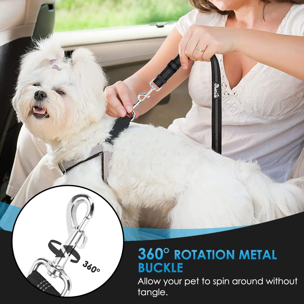 SlowTon 2-Pack Adjustable Dog Seat Belt for Cars - Elastic Bungee Buffer Safety Harness with Reflective Tether (Black) | Headrest + Clip Attachment | Perfect for Road Trips & Pet Travel Safety