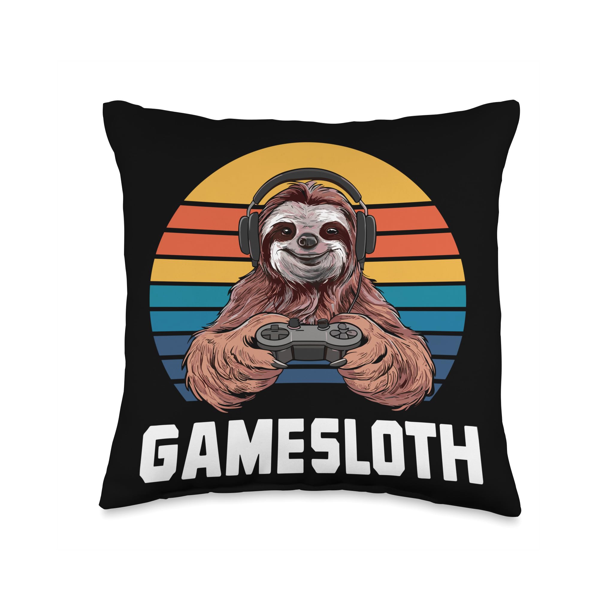Funny Sloth Gaming Throw Pillow - Cute Sloth Design for Gamers & Animal Lovers - Perfect for Gaming Chairs, Couches & Bedroom Decor