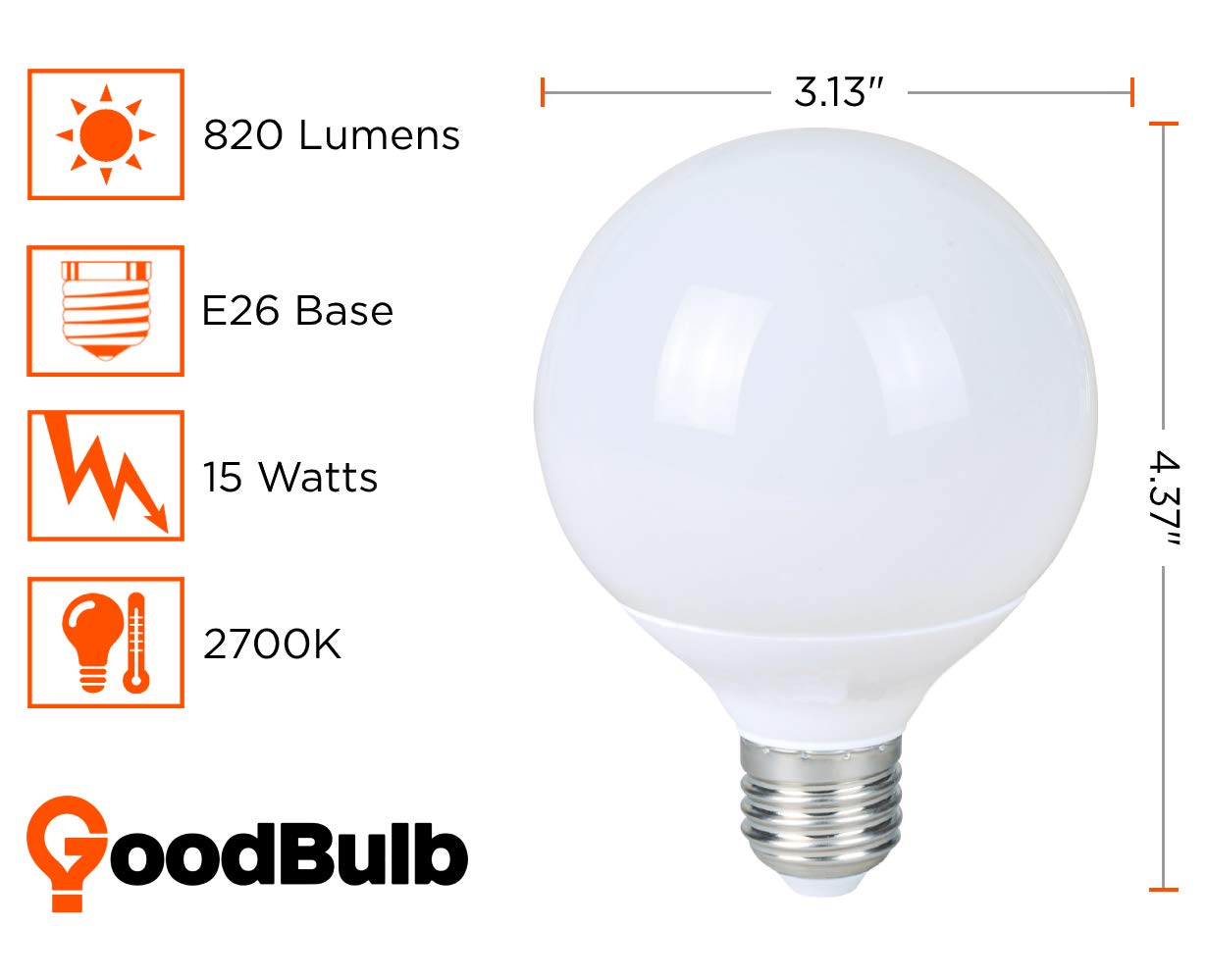 GoodBulb 15-Watt Frosted G25 LED Light Bulbs - E26 Medium Base - 2700K Warm White - 820 Lumens - Pack of 10 - Energy Saving Restaurant Lighting for Cafes, Diners & Home Decor