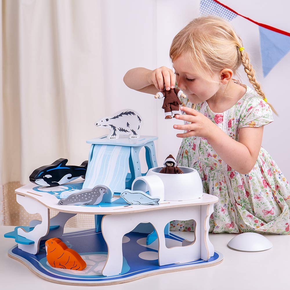 Bigjigs Toys Wooden Polar Glacier Playset - Arctic Animal Activity Center for Kids, Educational STEM Toy for Preschool Learning & Imaginative Play - Perfect for Winter Themed Playrooms & Classroom Activities