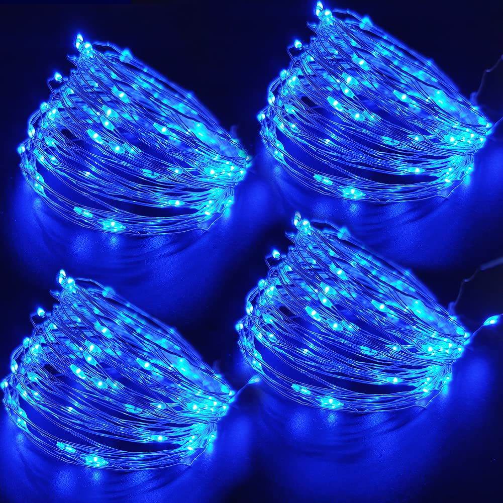 Bright Zeal 66 Ft 200 LED Blue Christmas Fairy Lights - Battery Operated with Timer & Remote, 8 Lighting Modes, Waterproof Outdoor String Lights for Holiday Decor (Silver Wire, Twinkle Effect) - Perfect for Christmas Trees, Home Decor, Garden, Patio, and Party Lighting