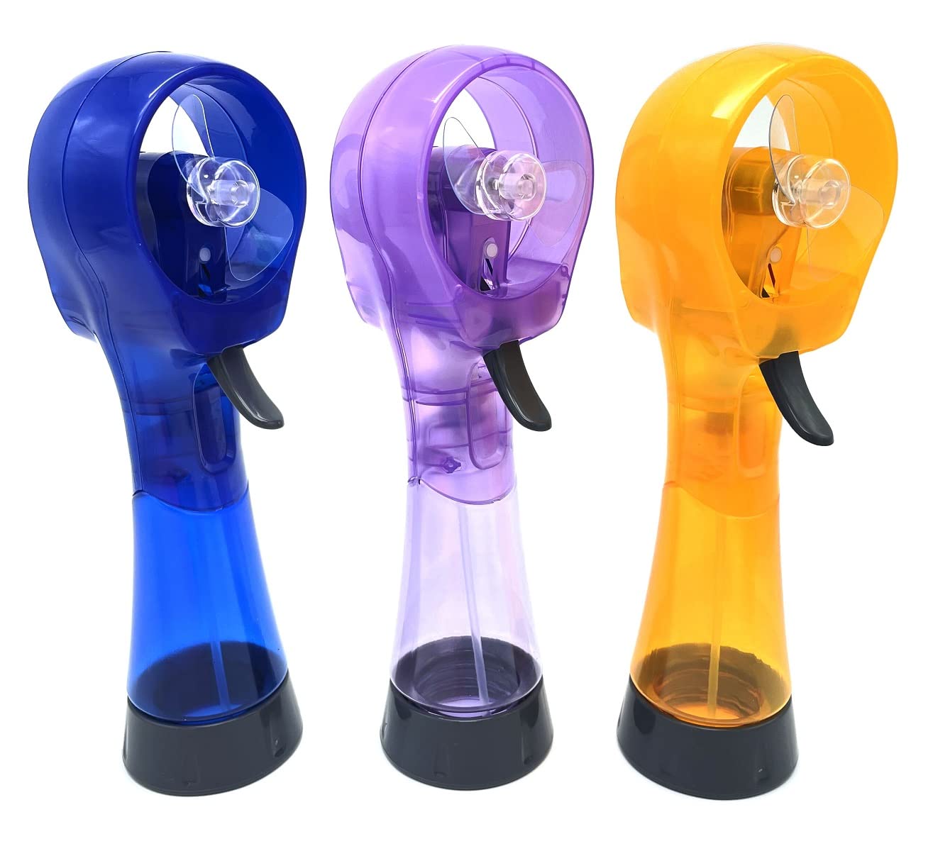 Portable Handheld Battery Operated Water Misting Fan - 3 Pack (Blue, Purple, Yellow) | Personal Cooling Spray Fan for Outdoor, Camping, Beach, Sports & Patio Use