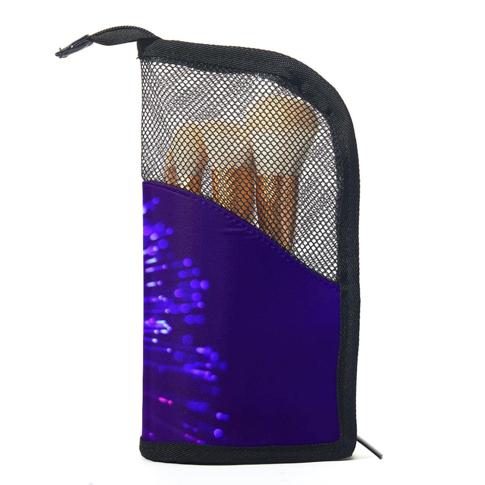 12-Piece Makeup Brush Organizer Bag with Purple Light Lines - Portable Travel Cosmetic Brush Holder Case for Professional & Home Makeup Artists
