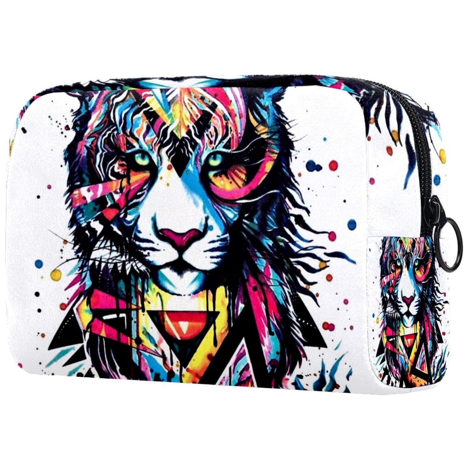 Professional Travel Makeup Bag with Brush Holder - Waterproof Cosmetic Organizer for Brushes & Beauty Essentials - Lion Watercolor Design - Perfect for Travel, Gym & Daily Storage