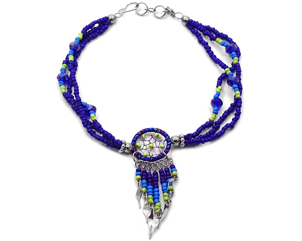 Dream Catcher Seed Bead Dangle Beaded Multi Strand Anklet - Handmade Boho Ankle Bracelet for Women, Southwest Style Jewelry | Perfect for Festivals, Beach Vacations & Boho Fashion Accessories