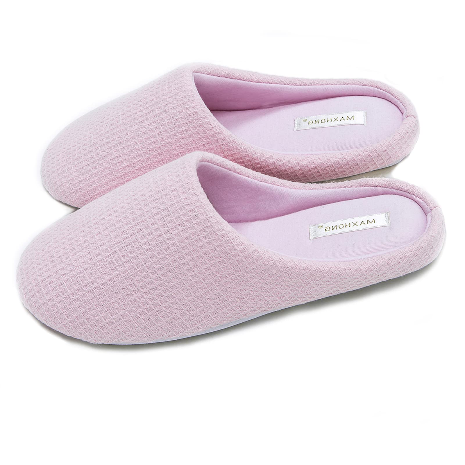 MAXHONG Women's Cotton Waffle Memory Foam Slippers - Lightweight Washable Indoor House Shoes for Home, Bedroom & Lounge - Comfortable Slip-On Cozy Slippers for Relaxation & Everyday Wear