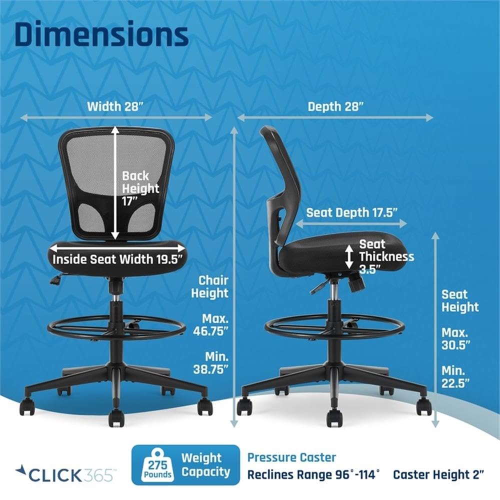 Ergonomic Mesh Office Chair with Lumbar Support - Adjustable Mid Back Task Chair with Extra Padded Seat (Black) - Perfect for Home Office, Gaming & Workspace Comfort