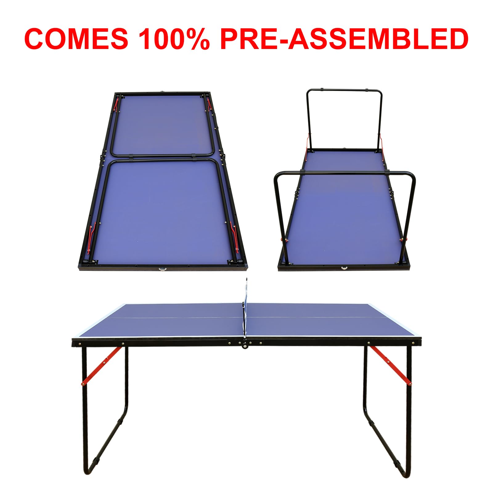 4.5ft Foldable & Portable Mid-Size Ping Pong Table Set with 2 Paddles & 3 Balls - Indoor/Outdoor Use for Home, Office, Backyard, and Recreation Centers