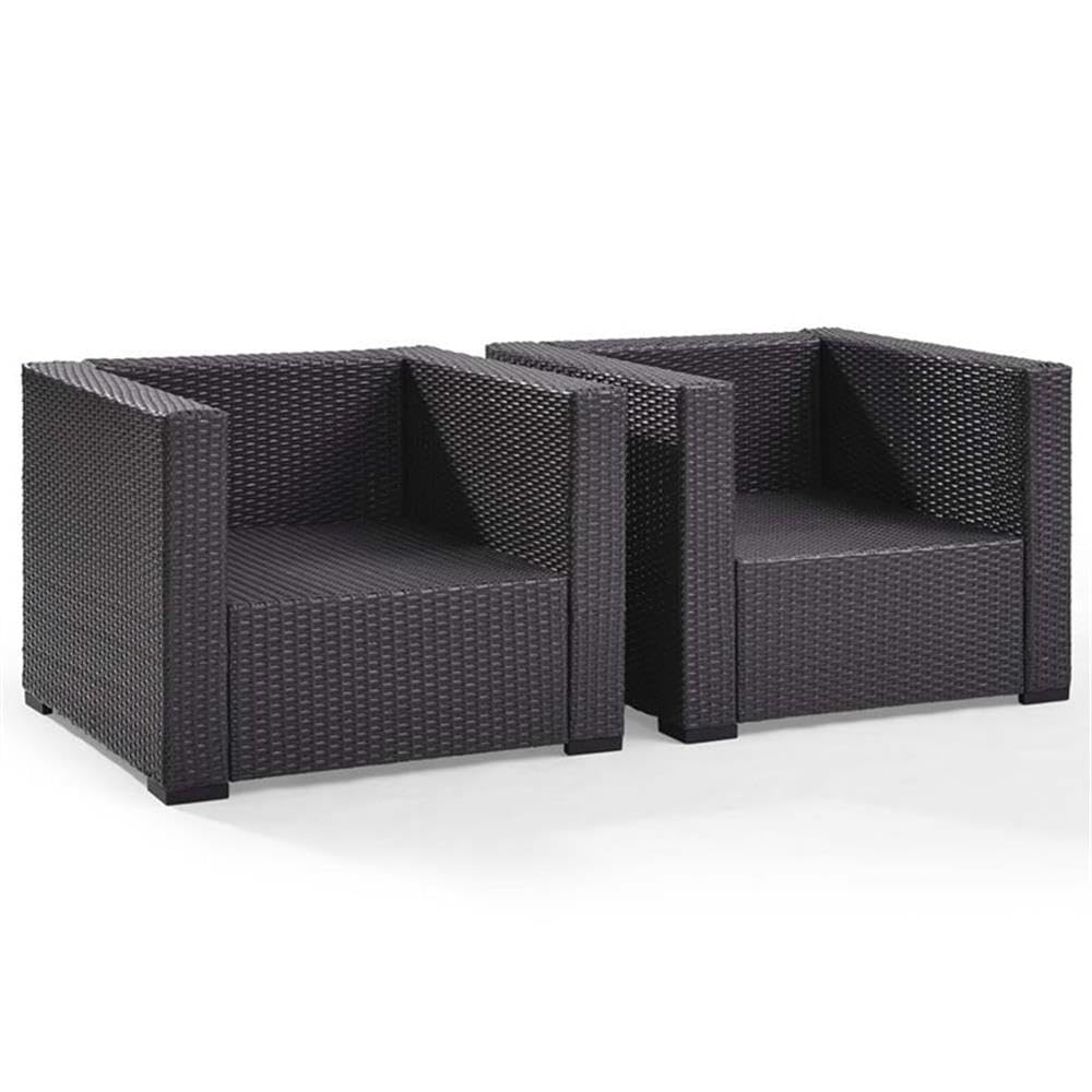 Pemberly Row Brown & Mocha Wicker Patio Arm Chairs (Set of 2) - Outdoor Furniture for Garden, Poolside & Backyard Relaxation