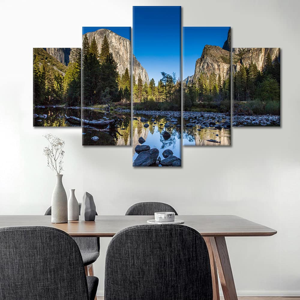 TUMOVO 5-Piece Yosemite National Park Wall Art Set - Merced River & Yosemite Valley Landscape Canvas Prints (60
