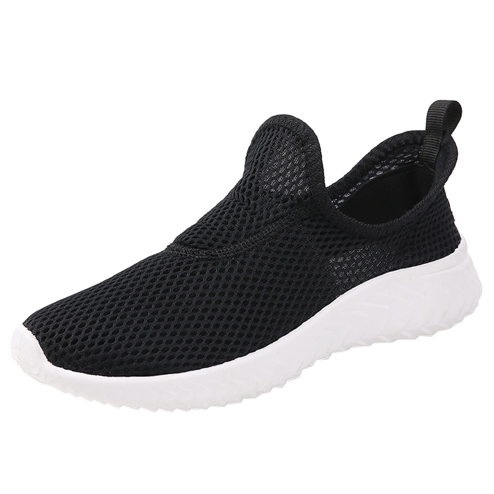 Women's Lightweight Mesh Slip-On Loafers & Sneakers - Breathable Water Shoes for Women & Toddlers - Skechers Style (Black, Size 8) | Perfect for Walking, Travel & Casual Wear