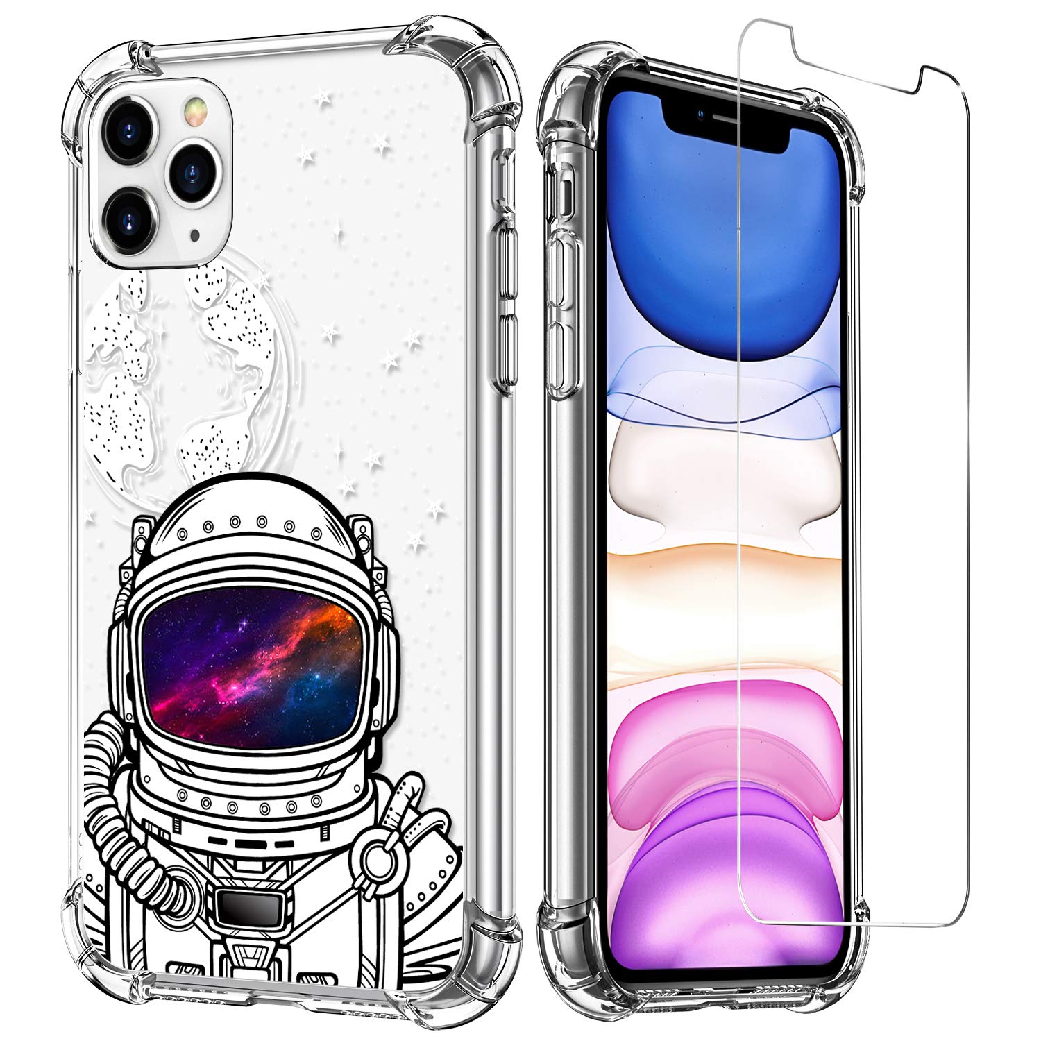 LUXVEER Clear TPU iPhone 11 Pro Max Case with Tempered Glass Screen Protector - Slim Fit Protective Cover for Apple iPhone 11 Pro Max 6.5