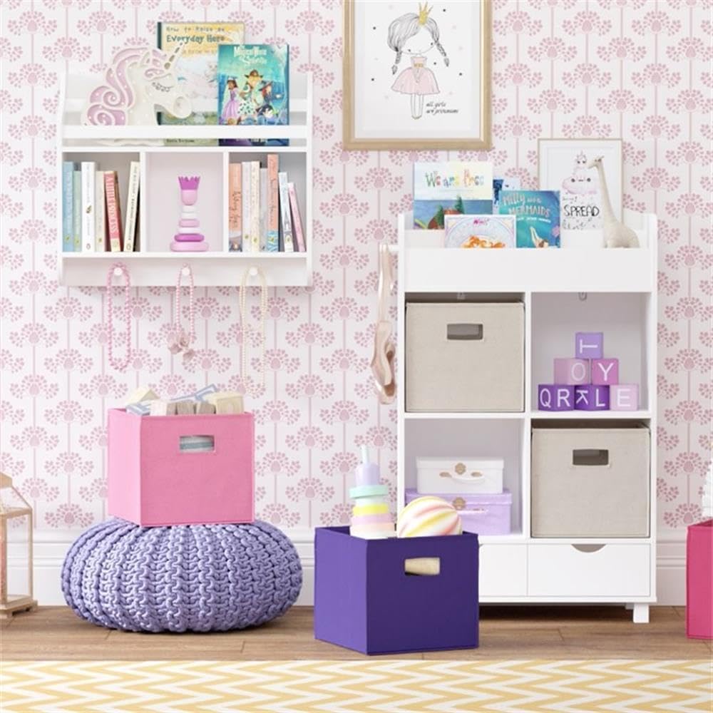 RiverRidge Kids Bookshelf with 4 Cubbies, 2 Drawers & Hooks - Toy Storage Cabinet, Book Nook Organizer for Children's Room - Perfect for Storing Toys, Games, Books & Folding Cubby Bins - Ideal for Playrooms, Bedrooms & Daycare Centers
