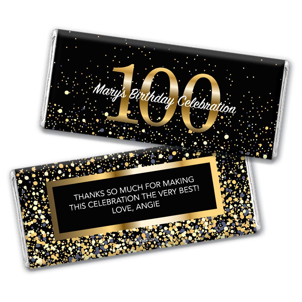 Personalized 100th Birthday Chocolate Bars with Custom Wrappers - 36 Count Milestone Candy Favors for Centennial Celebrations, Parties & Gifts