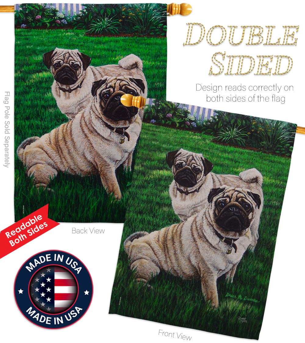 Pugs Love Nature House Flag Set 28x40 - Outdoor Pet Decor for Gardens