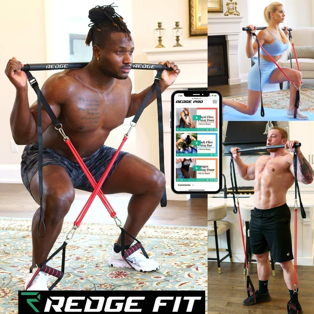 Redge Portable Gym Machine with Resistance Bands - Adjustable Home Workout Equipment for Beginners to Athletes | Foldable Training Bar for Strength & Fitness | Perfect for Home Gym, Travel & Outdoor Training (Upgraded Version)