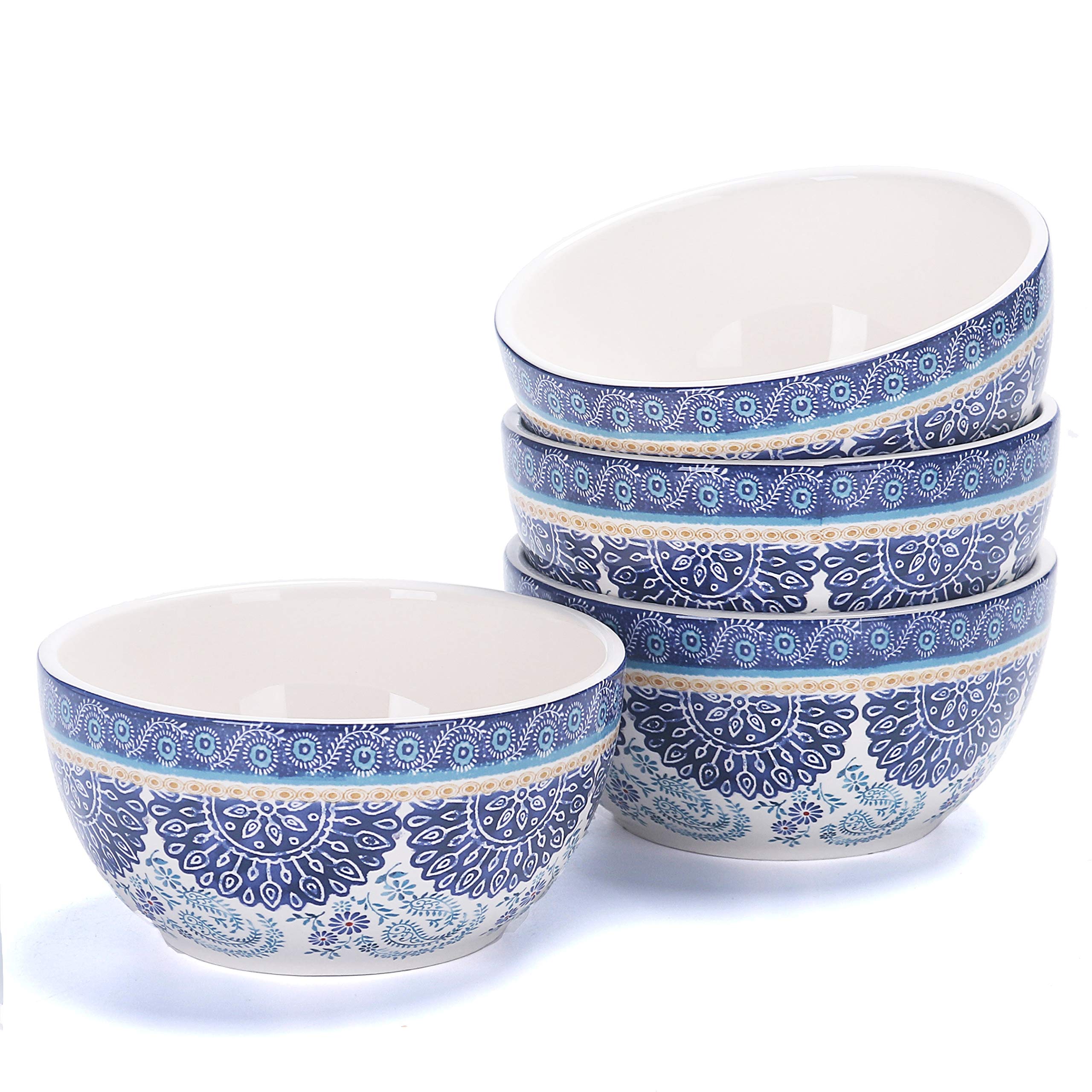 Bico Blue Talavera 26oz Ceramic Bowls Set of 4 - Microwave & Dishwasher Safe for Cereal, Pasta, Salad, Soup - Perfect for Breakfast, Dining & Kitchen Decor