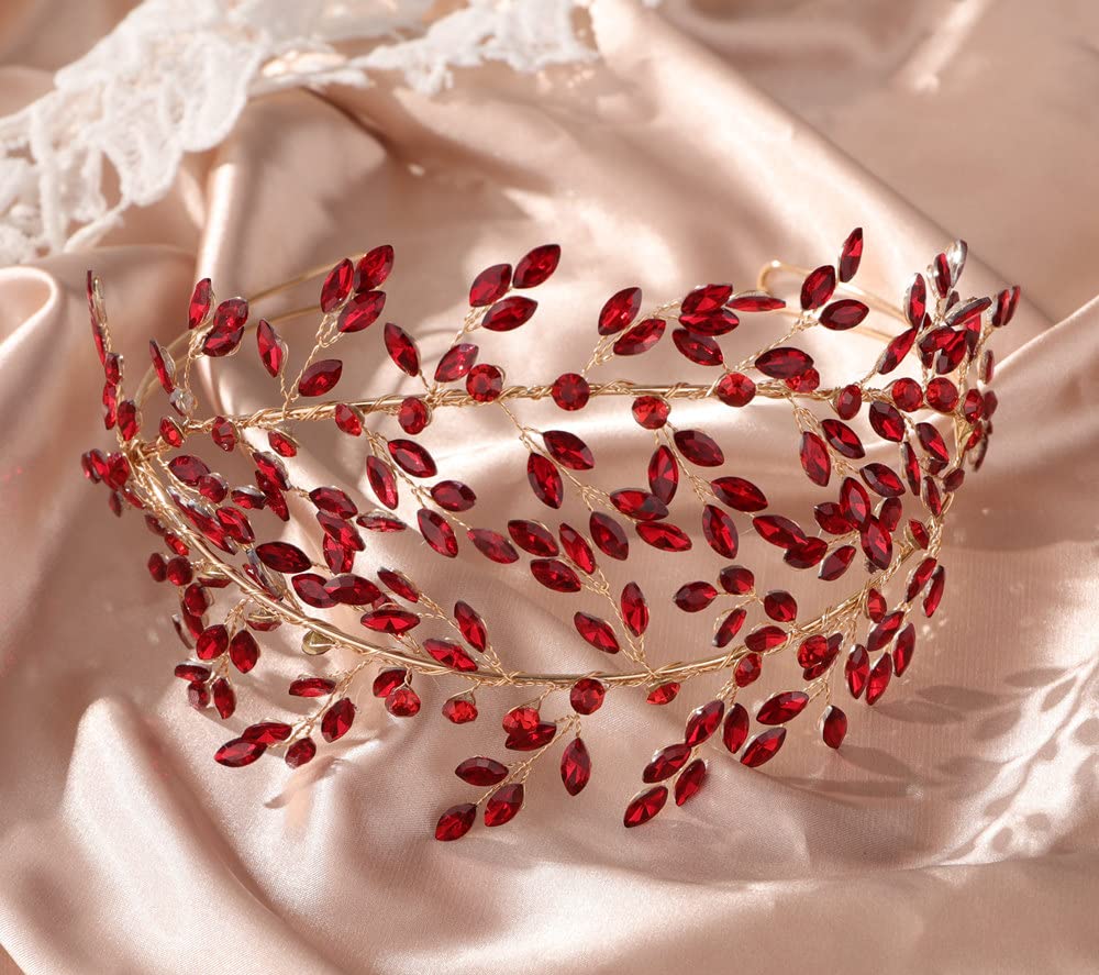 Sither Crystal Headband for Women & Girls - Elegant Bridal Wedding Headpiece, Boho White Hair Accessories for Bride, Prom, Halloween & Special Occasions - Perfect Gift Idea (Red)