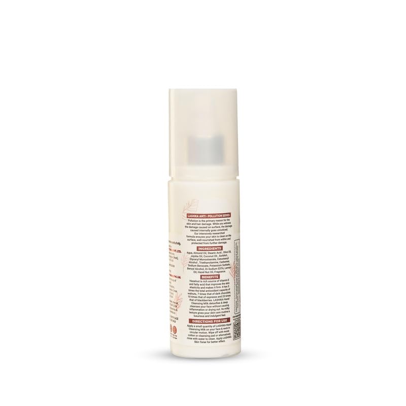 Lashika Hazel Cleansing Milk with Hazelnut, Coconut Oil, Jojoba, Olive Oil & Almond Oil - Natural Makeup Remover & Face Cleanser for Sensitive Skin (100ml) | Gentle Daily Cleansing for Dry & Oily Skin Types